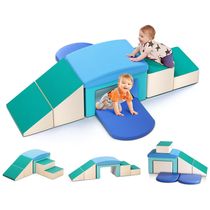 Blocos de Espuma Lischwert com Slide, Escada e Rampas, Brinquedos de Escalada para Bebês, 6 Peças, Para uso Interno.
