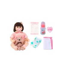 Boneca Bebê - Realista com Lacinho e Acessórios - Rosa - BBR Toys