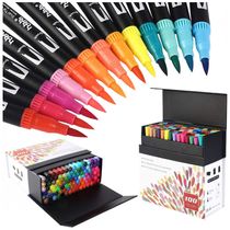 Conjunto de Canetas Artisticas 100 Cores de Ponta Dupla para Adultos, Hhhouu HO100B, Preta