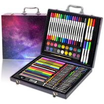 Kit Lápis de Cor Profissional com Maleta de Madeira 132 peças, DARNASSUS 132PAPERARTSSET, Preto