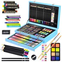 Kit de Pintura Sunnyglade com 145 Peças e Caixa de madeira Portátil, Azul