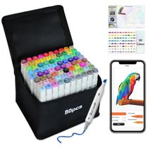 Conjunto de Canetas Artisticas 80 Cores à Base de Álcool para Artistas com Aplicativo Gratuito, Brled