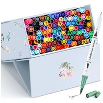 Conjunto de Canetas Artisticas 100 Cores com Pontas Duplas, Pincel Fino à Base de Água para Crianças e Adultos, Ohuhu, Branca