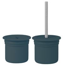 Copo Snack com Canudo Silicone Sip + Snack Deep Blue e Grey - Minikoioi