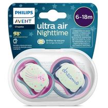 Chupeta ULTRA AIR Noturno Dupla Decorada 6-18M AZ/RS Philips AVENT SCF376/14