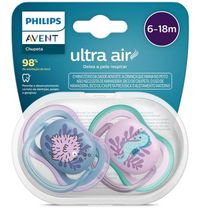Chupeta ULTRA AIR Dupla Decorada 6-18M Azul e Rosa Philips AVENT SCF085/61