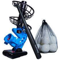 Lançador de Bolas Automático Infantil com Ângulo Ajustável, Bateria, Taco e 12 Bolas, Furlihong 380BH, Azul
