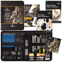 Kit Lápis de Cor Profissional com Estojo 60 peças Tintas Acrílicas, Aquarela, CASTLE ART SUPPLIES, Preto