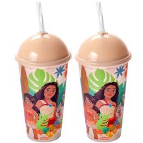2 Copos da Moana 500ml Estampado Infantil Shake com Canudo