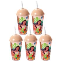 5 Copos da Moana 500ml Estampado Infantil Shake com Canudo