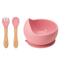 KIT REFEICAO BOWL + TALHERES EM SILICONE ROSA - BUBA