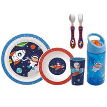 KIT REFEICAO PRATO + BOWL + COPO + TALHERES + GARRAFINHA ASTRONAUTA - BUBA