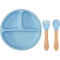 KIT REFEICAO PRATO COM DIVISORIA + TALHERES SILICONE AZUL - BUBA