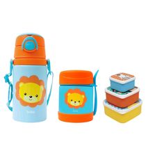 KIT POTE + GARRAFA DE ALUMINIO ANIMAL FUN LEAO + 3 POTES - BUBA
