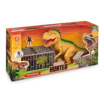 Dinossauro com Jaula e Boneco Track Hunter Adijomar