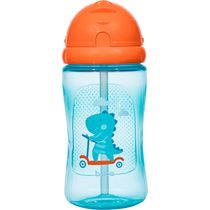 Garrafinha Copo Infantil Com Canudo Dino 400ml Azul  - Buba