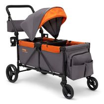 Carrinho de Passeio Vagão Duplo Multifuncional com Capota e Armazenamento, Jeep, Cinza e Laranja