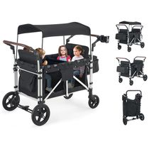 Carrinho de Passeio Vagão para 4 Crianças com Assentos Altos e Capota Ajustável, Wanan, Preto