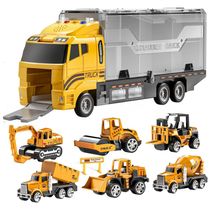 Caminhão Transportador de Carros de Construção com Tapete de Brincar, Conjunto de Carrinhos de Metal, 3 a 9 Anos, Temi, Amarelo