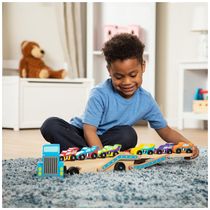 Caminhão Transportador de Carros de Corrida, Trator e Trailer de Madeira com 6 Carros Exclusivos, Melissa & Doug