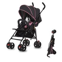 Carrinho de Bebê Dream On Me Vista Moonwalk em Rosa e Preto, Leve e Compacto, Reclinável em Múltiplas Posições com Canopy, Grande Armazenamento e