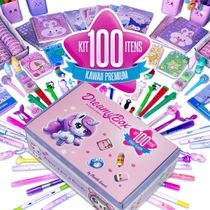 Dreamybox 100 Itens Kawaii Premium - Papelaria Fofa Criativa