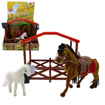 Brinquedo Infantil Fazenda Estábulo Com Cavalos e Acessórios