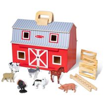 Celeiro de Madeira Dobrável Infantil com 7 Animais de Fazenda e Escada de Madeira para Crianças Acima de 3 Anos, Melissa Doug