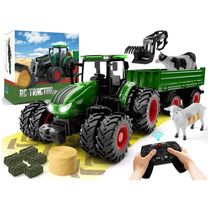 Mini Trator RC Metal 8 Rodas c/ Reboque, Luzes - Controle Remoto, Carregador Frontal - Brinquedo de Metal com 8 Rodas e Luzes Funcionais,Uarzt