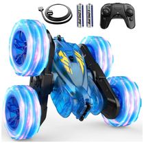 Carrinho de Controle Remoto com Luzes Coloridas e Recarga Rápida USB-C - Veículo RC de Acrobacias 4WD Recarregável, Ideal para Presente - RacingFun