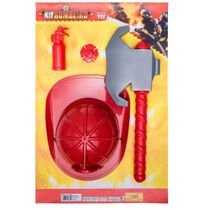 CONJUNTO BOMBEIRO MASTER C/ CAPACETE , EXTINTOR, MACHADO E DISTINTIVO  0832