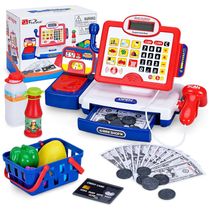 Caixa Registradora FS com Scanner, Dinheiro de Brinquedo, Cartão e Cesta para Crianças 3-7 Anos