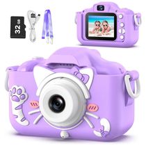 Câmera infantil Goopow para crianças de 3 a 8 anos, com vídeo HD 1080p, 12MP, zoom digital 8x, 28 molduras divertidas e cartão SD de 32GB incluso.