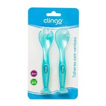 Colher e Garfo Com Ventosa Azul 2und Clingo