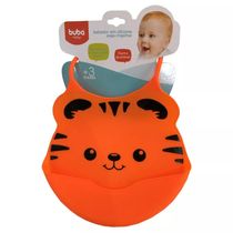 Babador Silicone Com Pega Migalhas Tigre Laranja Buba