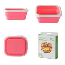 Pote Lancheira Silicone Flexível Com Talher Rosa Turminha Guara