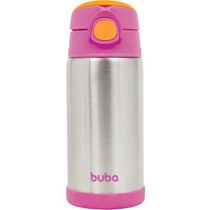 GARRAFA TERMICA PAREDE DUPLA INOX COM CANUDO ROSA 400ML - BUBA