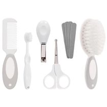 KIT CUIDADOS COM BEBE 9 PECAS COM ESTOJO CINZA  - BUBA