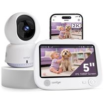 Vigilância Infantil Inteligente Comfyer com WiFi, Tela Dividida de 12,7 cm, Câmera 2K, Controle por App, Alertas de Movimento, Visão Noturna HD