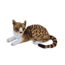 Gato de Pelúcia Realista Deitado Tigrado Cinza Fizzy Toys 40cm com Olhos Brilhantes e Toque Macio