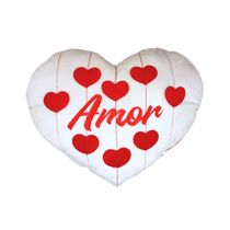 Coração de Pelúcia com Palavra Amor e Corações 3D Bordados - 44x34cm - Presente Romântico
