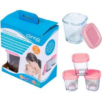 POTE VIDRO PARA LEITE MATERNO E PAPINHA ROSA - 4 UN - CLINGO