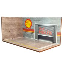 Cenário para Diorama Oficina Posto Shell - padrão Hot Whells Escala 1:64 - MDF pintado, não é adesivado - O produto vai desmontado precisa ser colado.