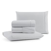 Jogo Cama Lençol Bali King Percal 180 Fios 100% Algodão Ponto Palito 4 Peças - Cinza