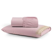 Jogo Cama Lençol Haia Solteiro Percal 200 Fios 100% Algodão Guipir Bordado Inglês 2 Peças - Rosê