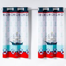 Cortina Kids Infantil Varão Tecido Oxford 2,00m X 1,30m - Barco Pirata Marinheiro Azul