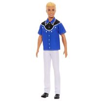 Boneco Ken Fashion Loiro Camisa Azul Cowboy Calca Branca
