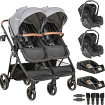Carrinho Kiddo para Gemeos 2 Bebe Conforto 2 Base Cosmos Grafite