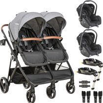 Carrinho Gemeos Kiddo 2 Bebe Conforto 2 Base ISOFIX Cosmos Grafite