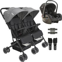 Carrinho Kiddo para Gemeos com Bebe Conforto Mascote Grafite